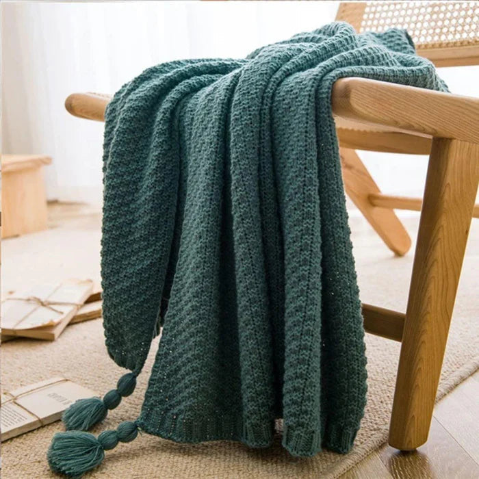 Cobertor de Malha com Design em Relevo e Borlas Lar com Carinho